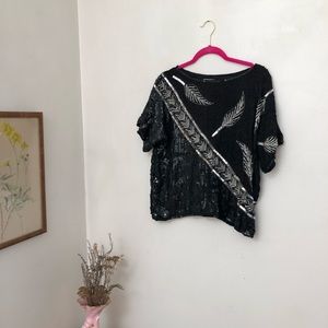 100% silk black and silver sequin top